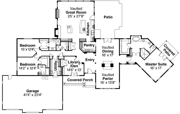 House Plan Design - Ranch Floor Plan - Main Floor Plan #124-457