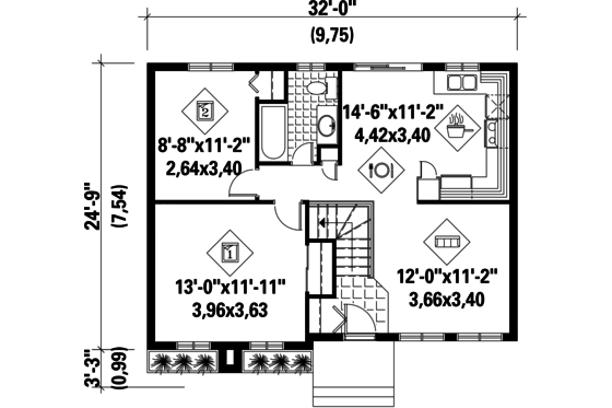 Floor Plan - Main Floor for Cottage House Plan #25-4847 - 2 bed, 1 bath