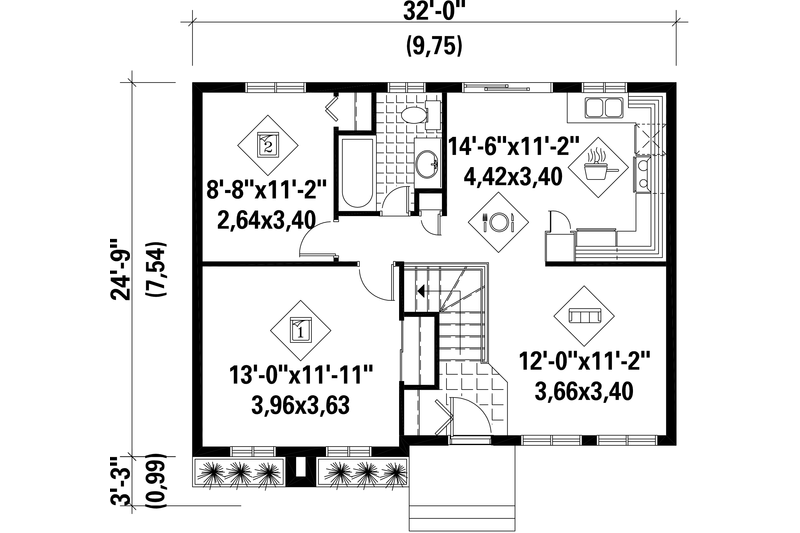 Architectural House Design - Floor Plan - Main Floor for Cottage House Plan #25-4847 - 2 bed, 1 bath