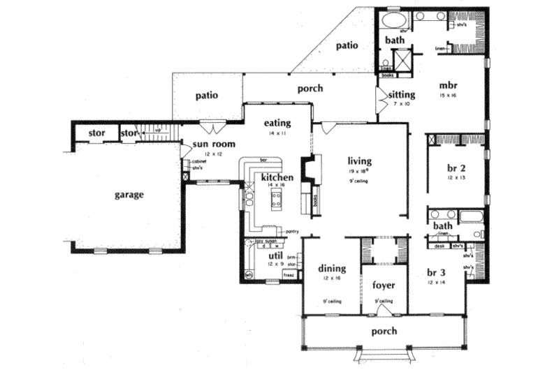 Southern Style House Plan - 4 Beds 2 Baths 2836 Sq/Ft Plan #36-301 ...