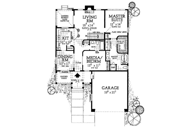 Architectural House Design - Floor Plan - Main Floor for Traditional House Plan #72-323 - 2 bed, 2 bath