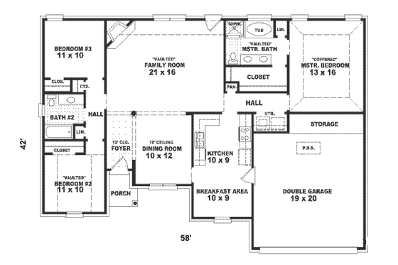 Floor Plan - Main Floor for Traditional House Plan #81-255 - 3 bed, 2 bath