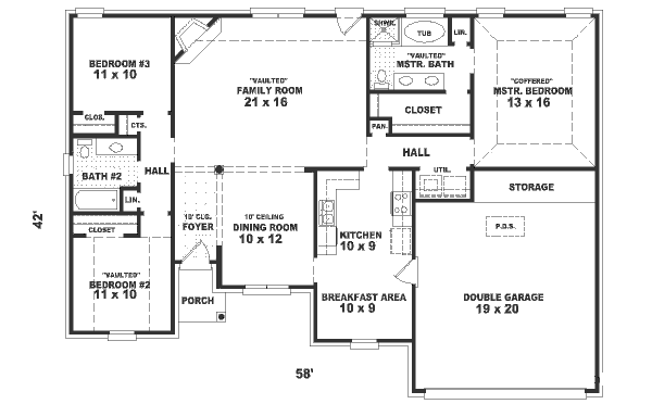 Floor Plan - Main Floor for Traditional House Plan #81-255 - 3 bed, 2 bath