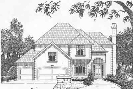 Exterior - Front Elevation for European House Plan #6-108 - 4 bed, 3.5 bath