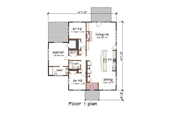 Floor Plan - Main Floor for Modern House Plan #79-329 - 3 bed, 2 bath