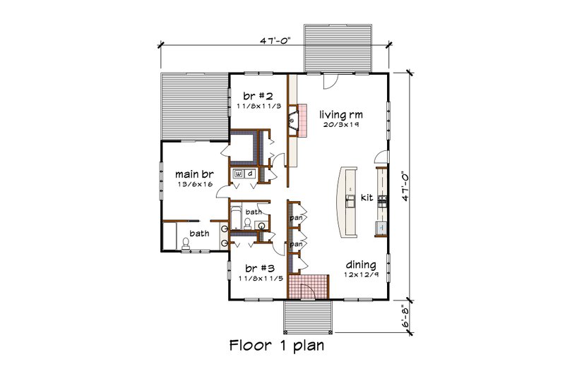 House Plan Design - Floor Plan - Main Floor for Modern House Plan #79-329 - 3 bed, 2 bath