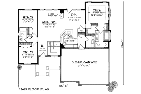 Floor Plan - Main Floor for Traditional House Plan #70-714 - 3 bed, 2 bath