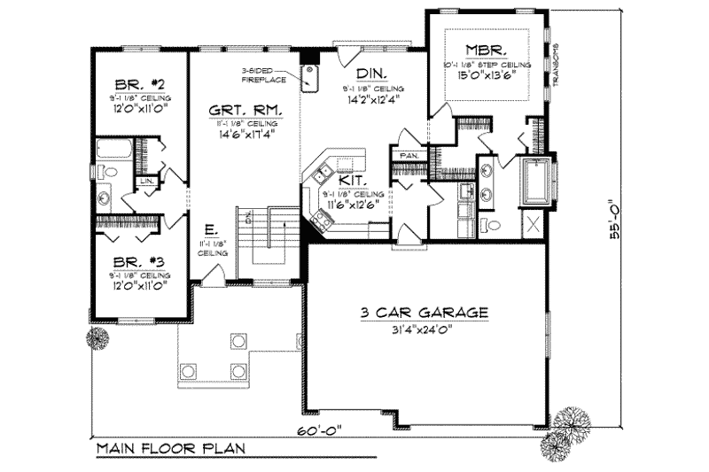 Home Plan - Floor Plan - Main Floor for Traditional House Plan #70-714 - 3 bed, 2 bath