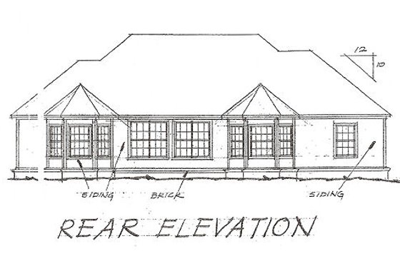 Exterior - Rear Elevation for Traditional House Plan #20-115 - 3 bed, 2 bath