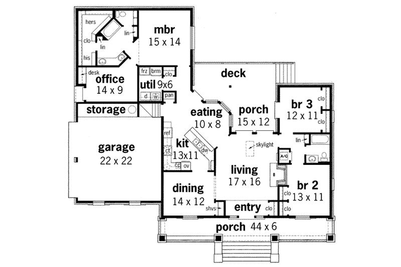 Home Plan - Floor Plan - Main Floor for Southern House Plan #45-134 - 3 bed, 2 bath