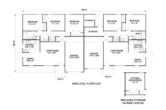 Floor Plan - Main Floor for Ranch House Plan #116-288 - 3 bed, 1 bath