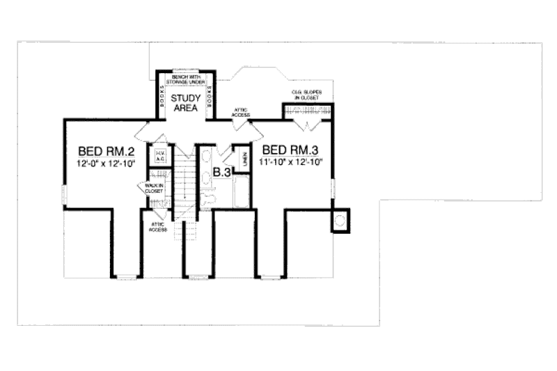 House Design - Floor Plan - Upper Floor for Country House Plan #40-408 - 3 bed, 3 bath