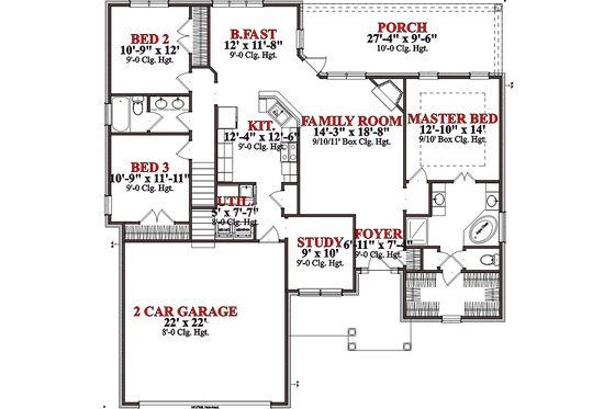 Floor Plan - Main Floor for Traditional House Plan #63-281 - 3 bed, 2 bath