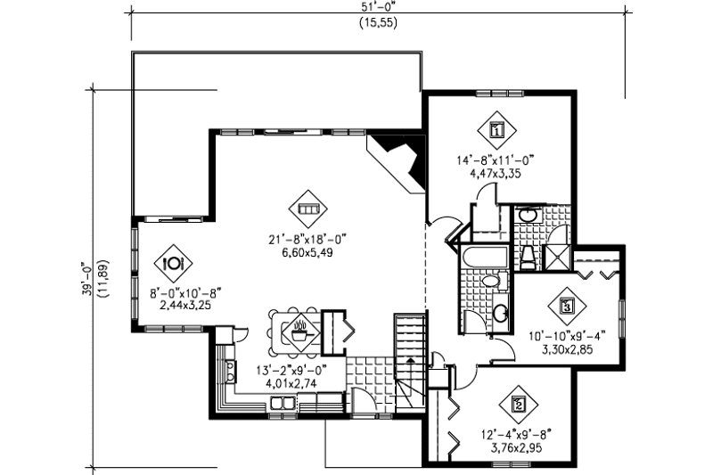 House Blueprint - Floor Plan - Main Floor House Plan #25-1043 - 3 bed, 2 bath