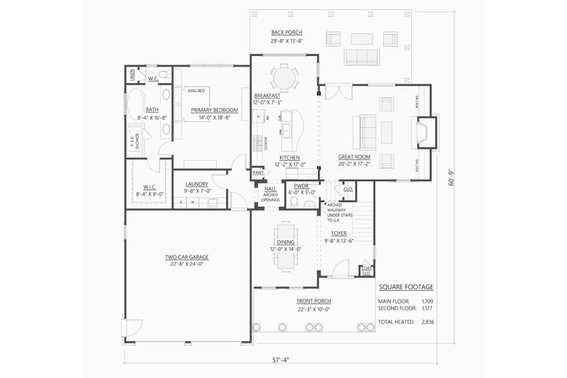 House Design - Floor Plan - Main Floor for Craftsman House Plan #1094-22 - 4 bed, 3.5 bath