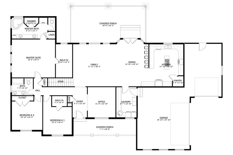 House Blueprint - Floor Plan - Main Floor for Ranch House Plan #1060-170 - 3 bed, 2 bath