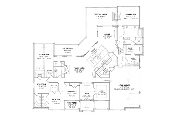 Country Floor Plan - Lower Floor Plan #1096-14