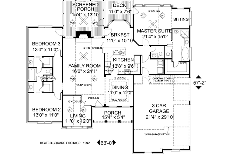 Architectural House Design - Floor Plan - Main Floor for Southern House Plan #56-564 - 3 bed, 2.5 bath