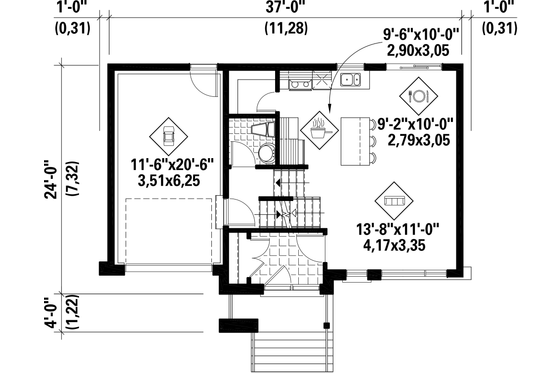 Floor Plan - Main Floor for Contemporary House Plan #25-4298 - 3 bed, 1 bath