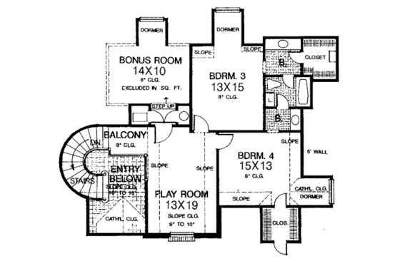 Floor Plan - Upper Floor for European House Plan #310-945 - 4 bed, 3.5 bath