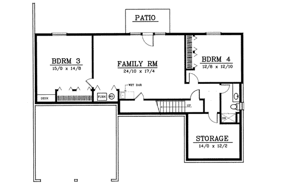 Floor Plan - Lower Floor for Ranch House Plan #93-106 - 2 bed, 2 bath