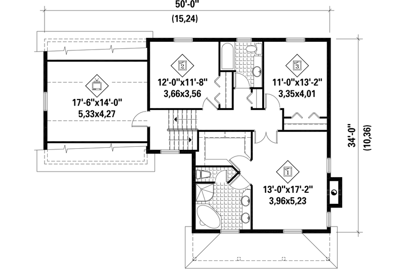 Architectural House Design - Floor Plan - Upper Floor for Country House Plan #25-4468 - 3 bed, 2 bath