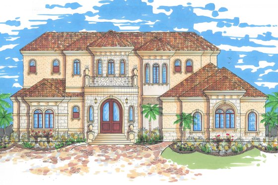 Exterior - Front Elevation 3 for Mediterranean House Plan #548-18 - 4 bed, 6.5 bath