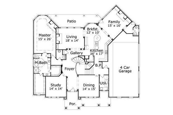Floor Plan - Main Floor for European House Plan #411-762 - 4 bed, 3.5 bath