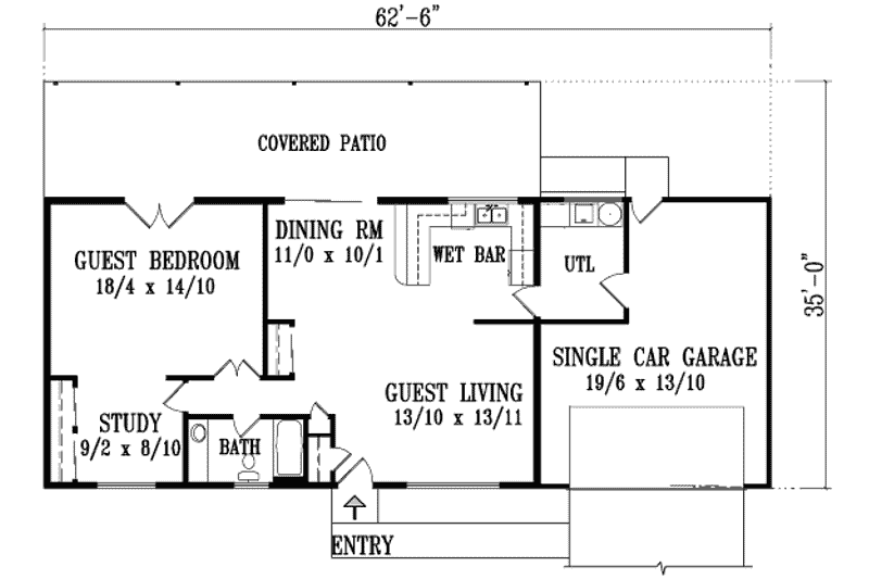 Dream House Plan - Floor Plan - Main Floor for Ranch House Plan #1-1055 - 1 bed, 1 bath