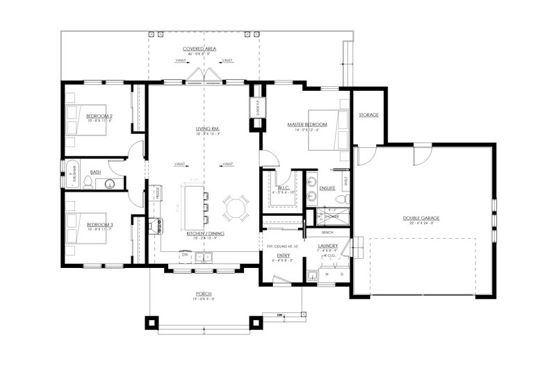 House Blueprint - Floor Plan - Main Floor for Farmhouse House Plan #1114-74 - 3 bed, 2 bath