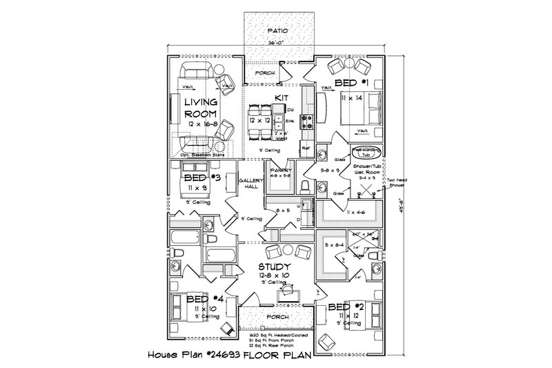 Home Plan - Floor Plan - Main Floor for Cottage House Plan #513-2485 - 4 bed, 4 bath
