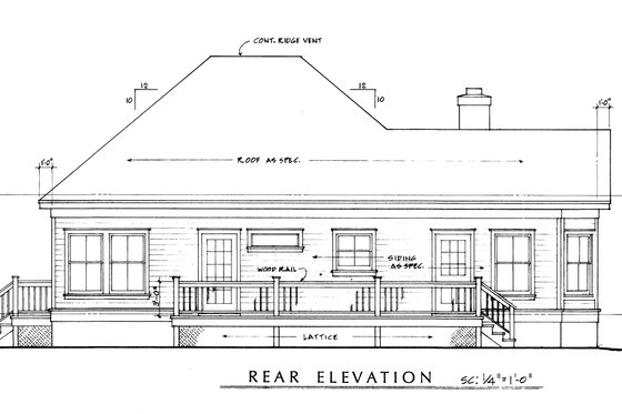 Exterior - Rear Elevation for Farmhouse House Plan #140-133 - 2 bed, 2 bath