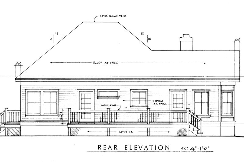 Architectural House Design - Exterior - Rear Elevation for Farmhouse House Plan #140-133 - 2 bed, 2 bath