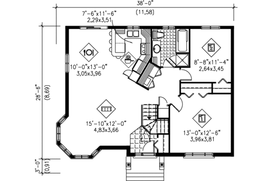 Floor Plan - Main Floor for Traditional House Plan #25-162 - 2 bed, 1 bath