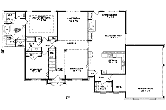 Floor Plan - Main Floor for Classical House Plan #81-588 - 4 bed, 3 bath