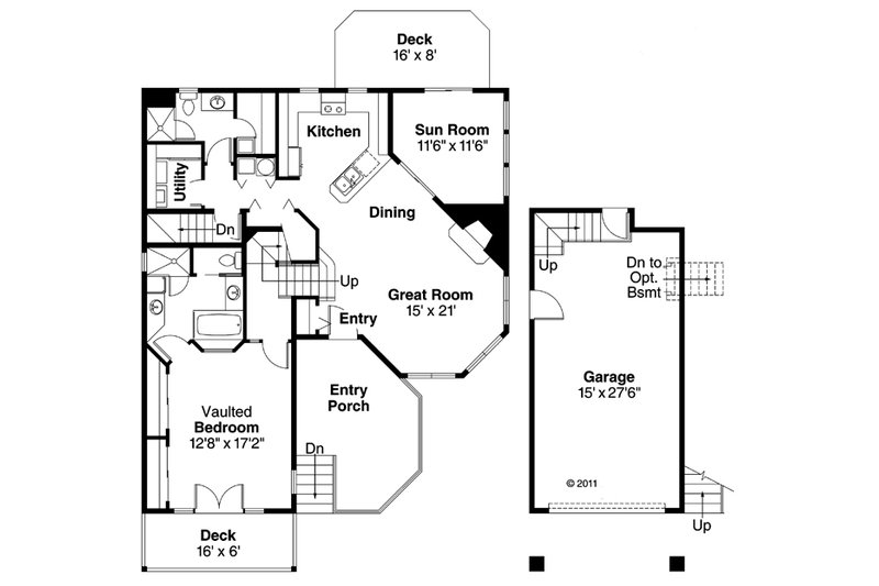 Country Style House Plan - 1 Beds 2 Baths 1403 Sq/Ft Plan #124-438 ...