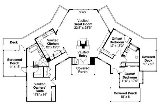 Floor Plan - Main Floor for Ranch House Plan #124-910 - 3 bed, 2 bath