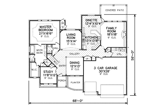 Floor Plan - Main Floor for Traditional House Plan #65-427 - 4 bed, 4 bath