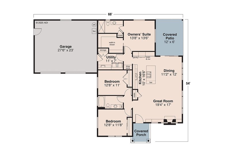 Architectural House Design - Floor Plan - Main Floor for Craftsman House Plan #124-1434 - 3 bed, 2 bath