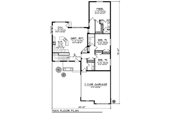 Floor Plan - Main Floor for Bungalow House Plan #70-904 - 3 bed, 2 bath