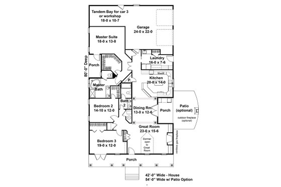 Floor Plan - Main Floor for Traditional House Plan #44-163 - 3 bed, 2 bath