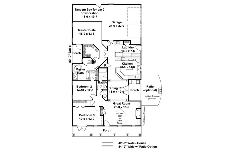 Home Plan - Floor Plan - Main Floor for Traditional House Plan #44-163 - 3 bed, 2 bath