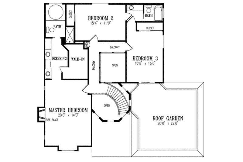 House Blueprint - Floor Plan - Upper Floor for European House Plan #1-579 - 3 bed, 2.5 bath