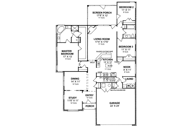 Home Plan - Floor Plan - Main Floor for Traditional House Plan #20-1590 - 3 bed, 2 bath