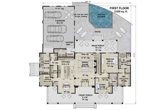 Floor Plan - Main Floor for Farmhouse House Plan #51-1149 - 4 bed, 4.5 bath