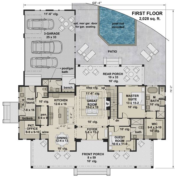 Architectural House Design - Farmhouse Floor Plan - Main Floor Plan #51-1149