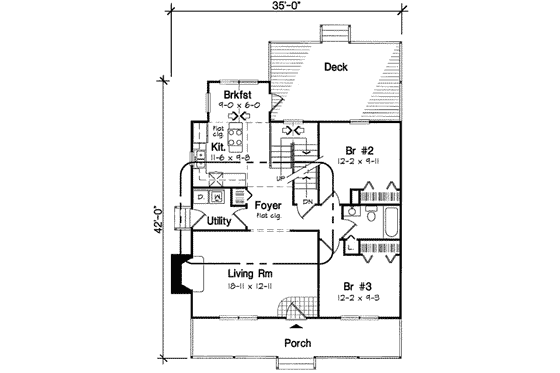 Floor Plan - Main Floor for Cottage House Plan #312-554 - 3 bed, 2 bath