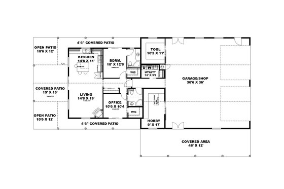 Floor Plan - Main Floor for Craftsman House Plan #117-999 - 1 bed, 2 bath