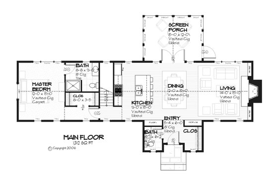 Cottage style house plan, country floor plan, screened porch