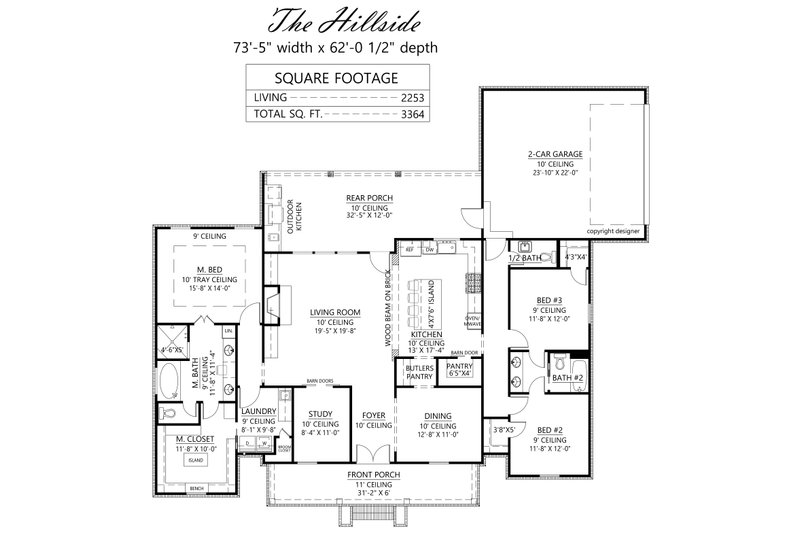 Architectural House Design - Floor Plan - Main Floor for Farmhouse House Plan #1074-98 - 3 bed, 2.5 bath